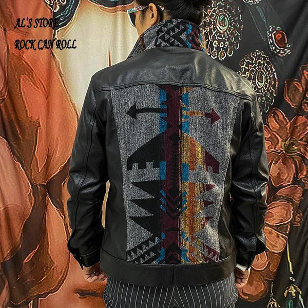 Genuine Cow Leather & Wool Cowhide Navajo Jacket