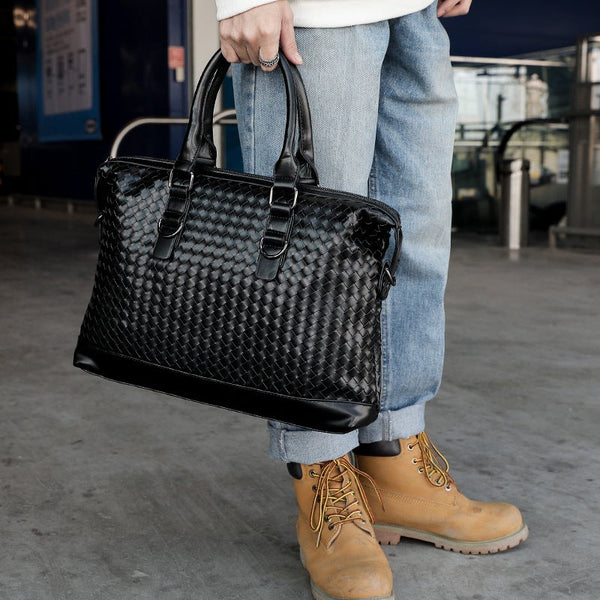 Leather Large Briefcase Hand Woven
