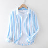 Extremely Hemp JapaneseStriped Casual Long-sleeved Shirt For Men