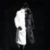 Men's Faux Fur Black And White Mid-length Hooded Jacket