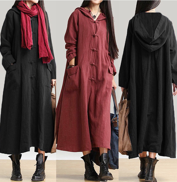 Women Winter Cotton Linen Dress/Coat
