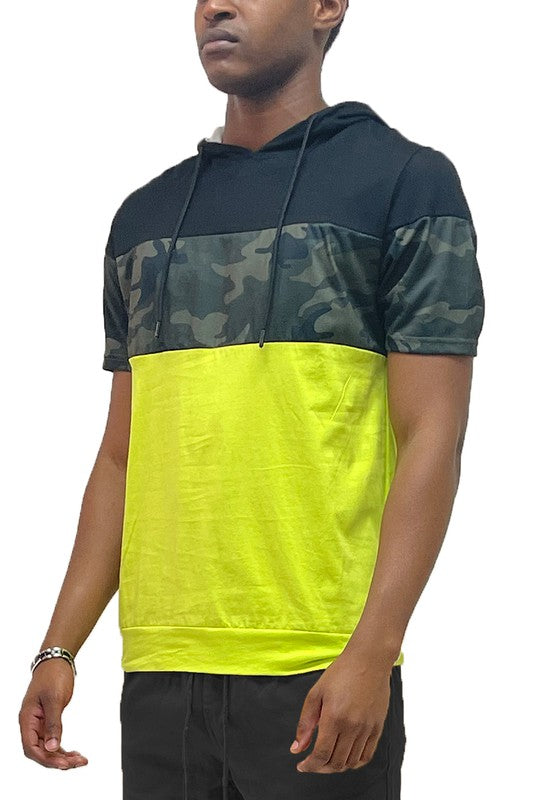 Stylish  Design Block Hooded Shirt