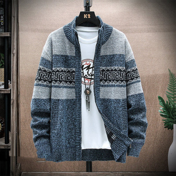 Men's Printed Jacket Loose Casual Knit Sweater