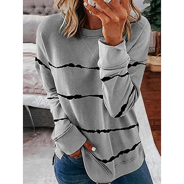 Printed Round Neck Long-Sleeved T-Shirt