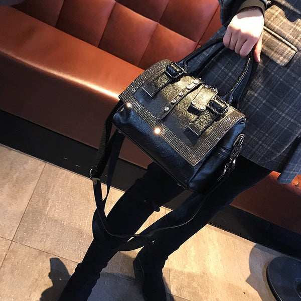 Soft Leather Rhinestone Handbag