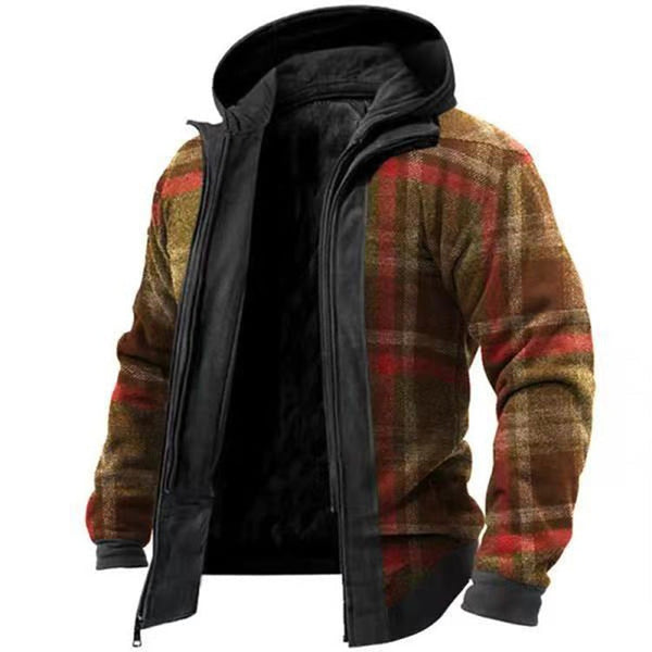 Casual Hooded Fake Two-piece Plaid Jacket