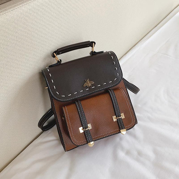 Vintage Simple Leather Preppy Style Backpack