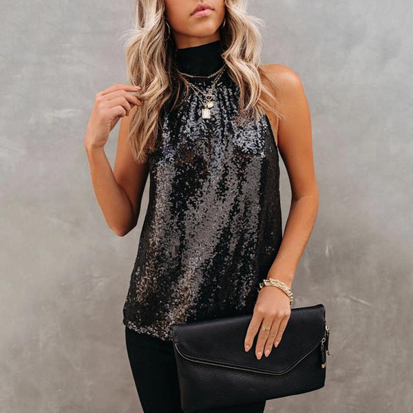 Sleeveless Sequin Back Knot Sexy Top