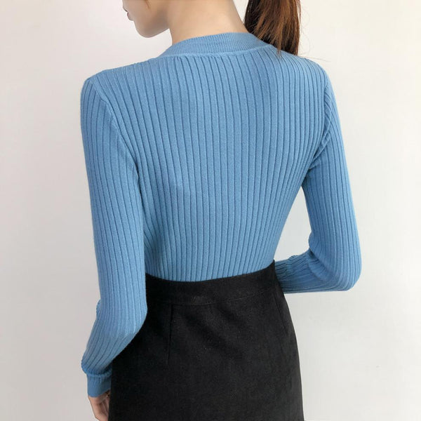 Round Neck Leaky Collarbone Knit Sweater