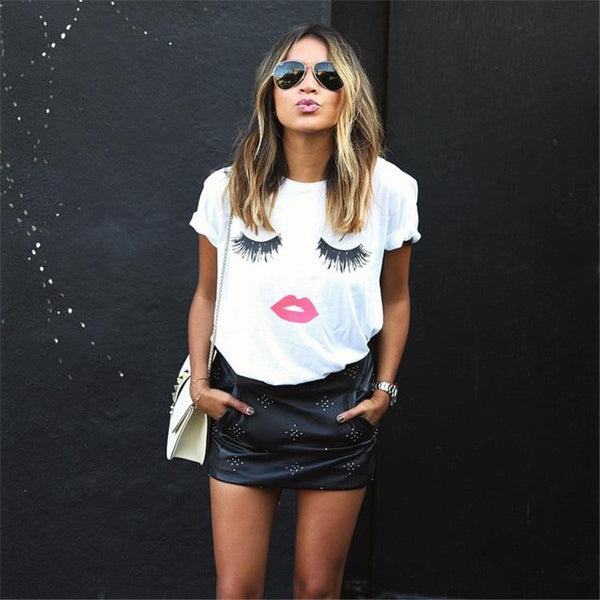 Summer Style Red Lip Printed T-Shirts