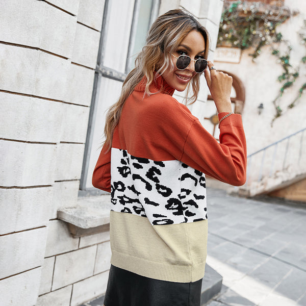 Women's Leopard Print Turtleneck Sweater