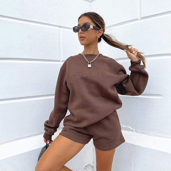Letter Embroidered Fleece Thick Loose Sweater
