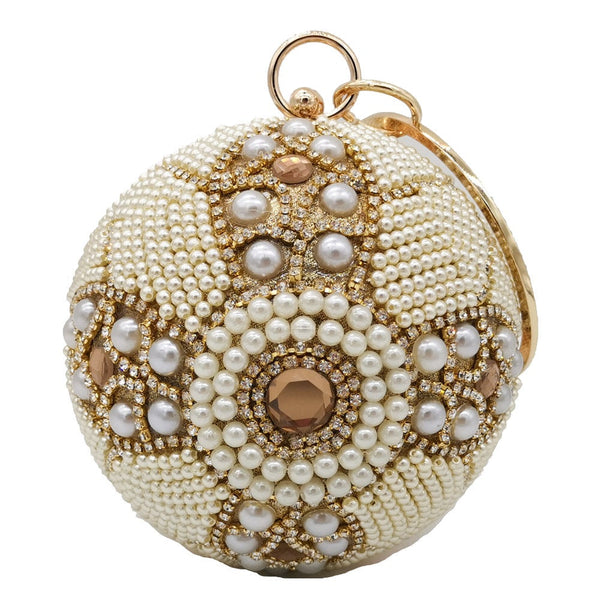 Plastic Round Pearl And Diamond Handbag