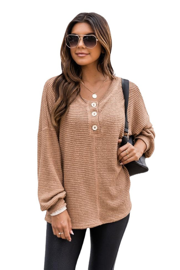 Fashion Round Neck Waffle Knit Pullover