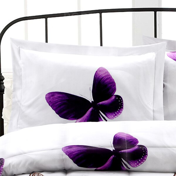 White/Purple Microfiber Comforter Set