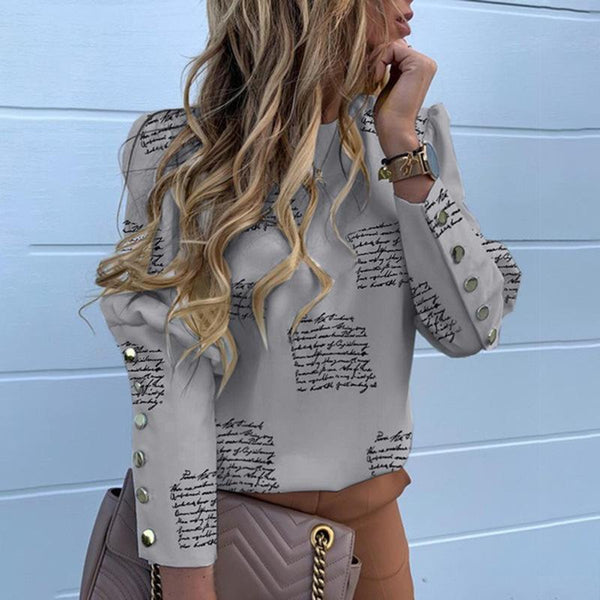 Buttoned Long-Sleeved Printed Shirt Top
