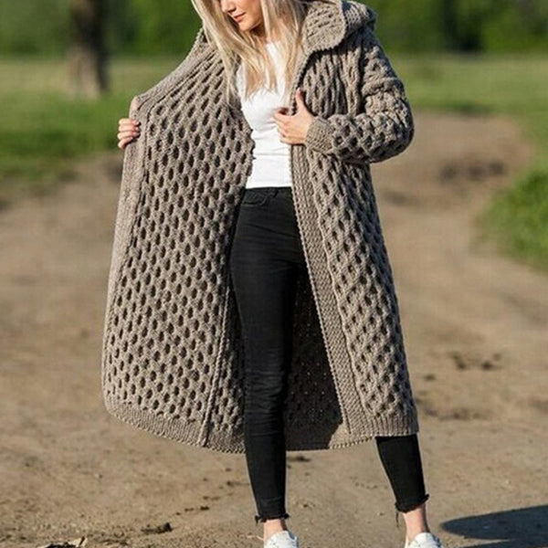 Women Winter Thick Warm Hooded Knitted Cardigan