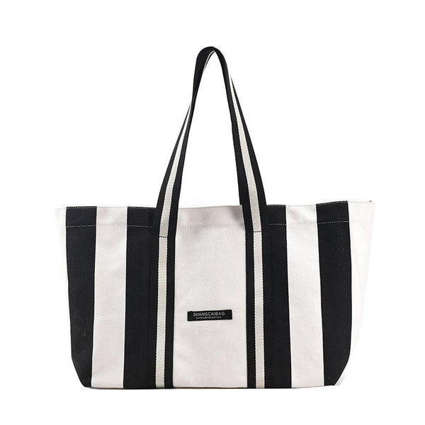 Striped Large-Capacity Canvas Handbags