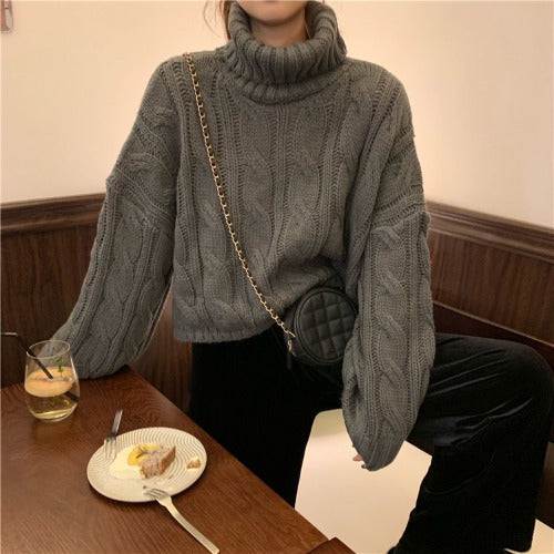 Pullover High-neck Thin Twist Sweater