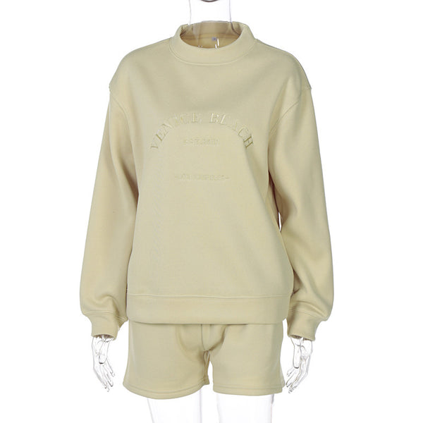 Letter Embroidered Fleece Thick Loose Sweater