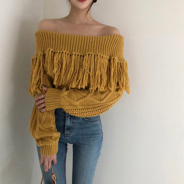 Off-Shoulder One-neck Knitted Sweater