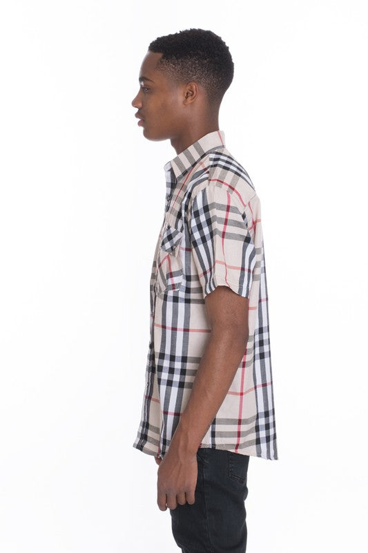 Stylish Men's Casual Short Sleeve Checker Shirts