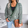 V Neck Design Striped Knitted Sweater