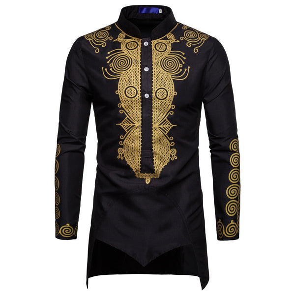 Middle Eastern Style Bronzing Stand Collar Shirt