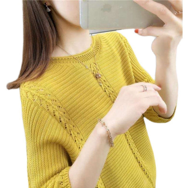 Hollow Nine-Point Sleeve Sweater