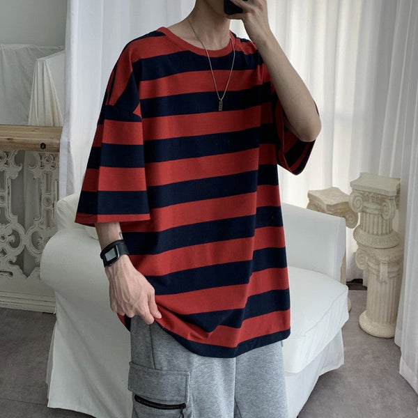 Casual Loose Striped Round Neck Pullover