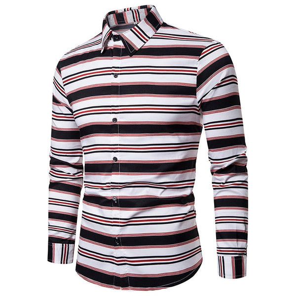 Men's Slim Casual Long Sleeved Striped Shirt