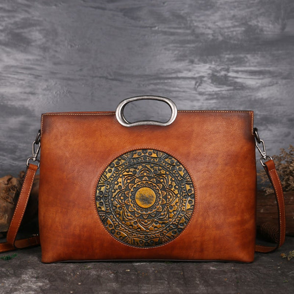 Leather Cowhide Handbag Totem Hand-painted