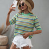 Stitching Hollow Knitted Striped Sweater