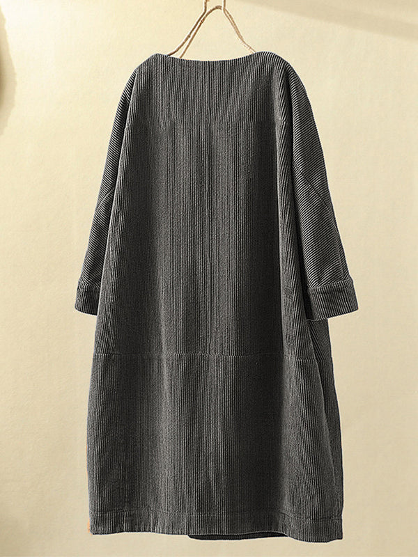 Corduroy Loose Three-Quarter Sleeve Dress