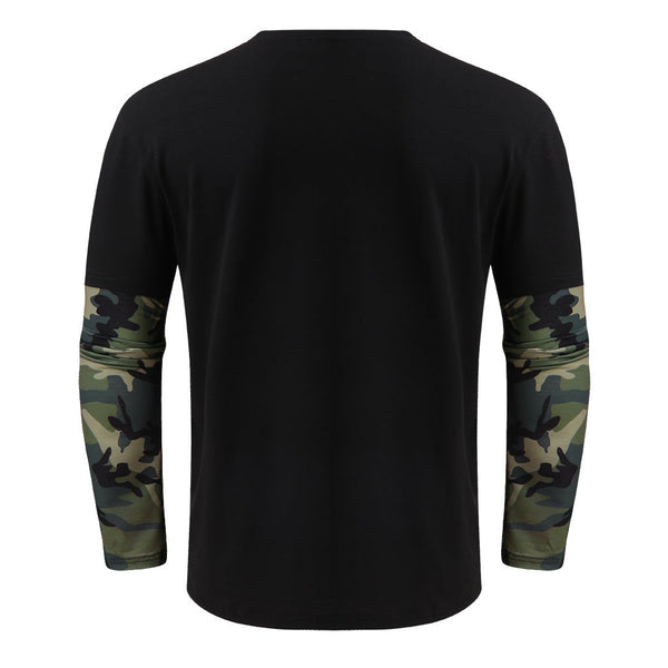 Winter Men's Solid Color Stitching Camouflage Round Neck Casual T-shirt