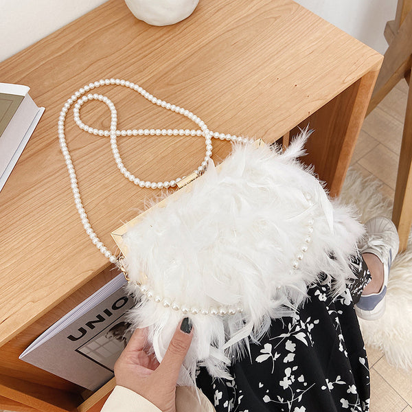 Turkey Feather Pearl Chain Handbag