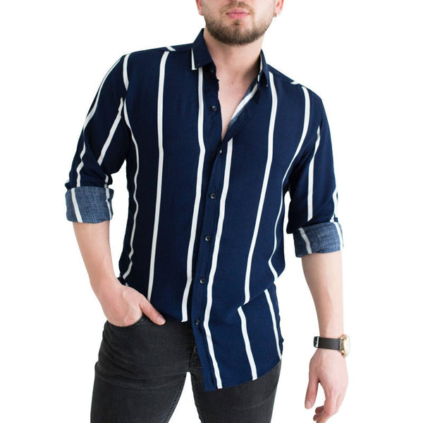 Printed Striped Lapel Business Casual Shirt