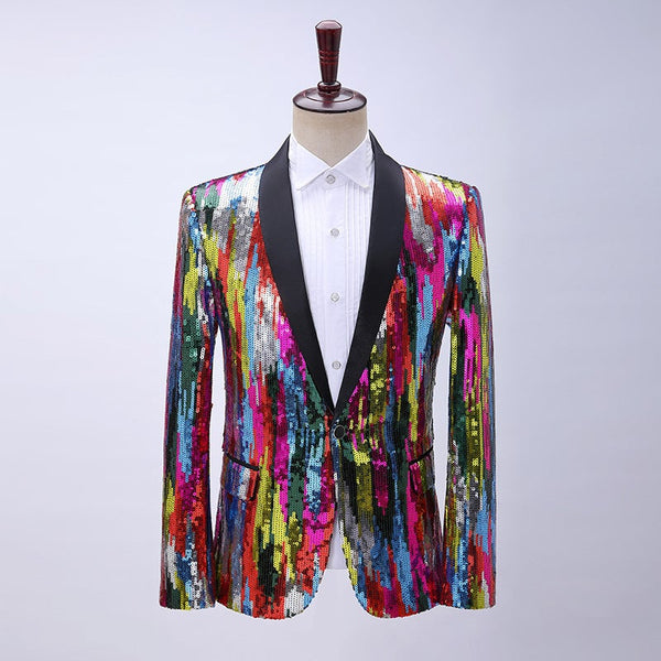 Men's Colorful Vertical Pattern Sequin Dress Top