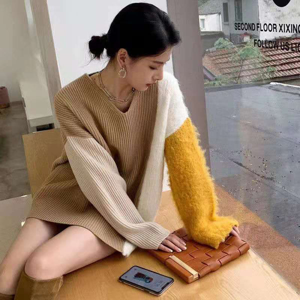 Sweater Colorblock V-Neck