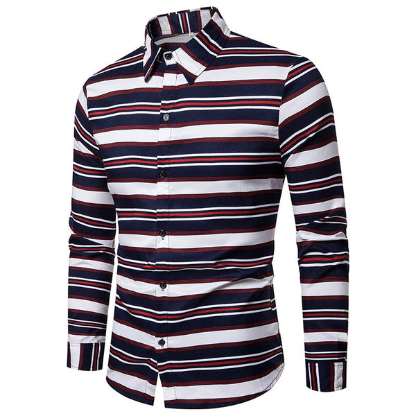 Men's Slim Casual Long Sleeved Striped Shirt