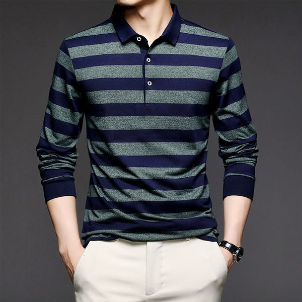 Men's Polo Shirt Lapel Striped Casual Shirt