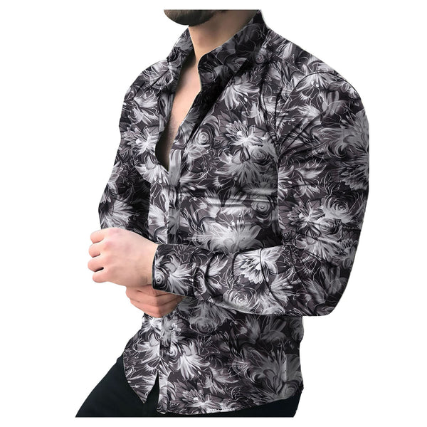 Men's Casual Long Sleeved Floral Shirt