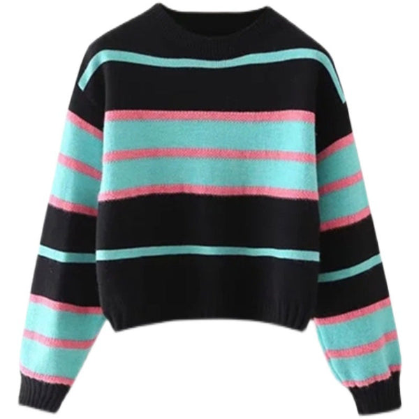 Round Neck Striped Pullover Knit Top