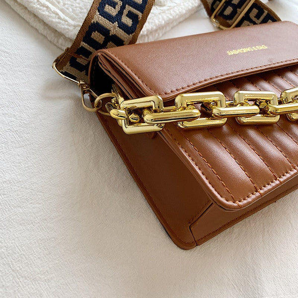Leather Quilted Vertical Stripes Handbag