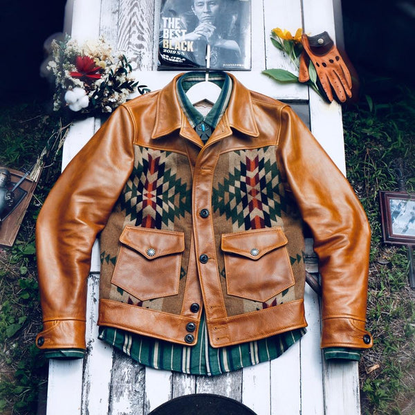 Genuine Leather Cowhide Stylish Navajo Jacket