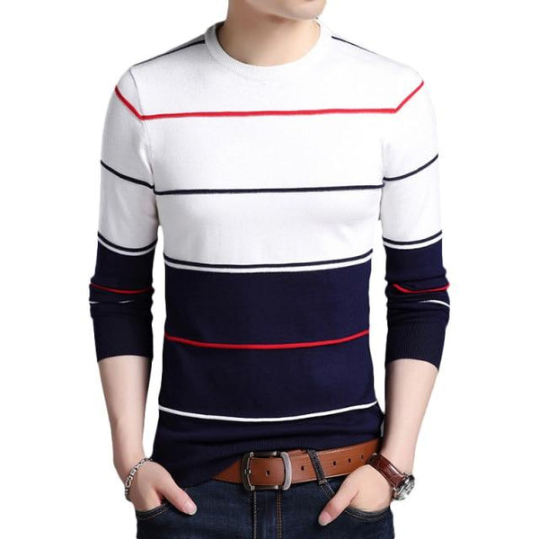 O-Neck Striped Pullover Knitting Cotton